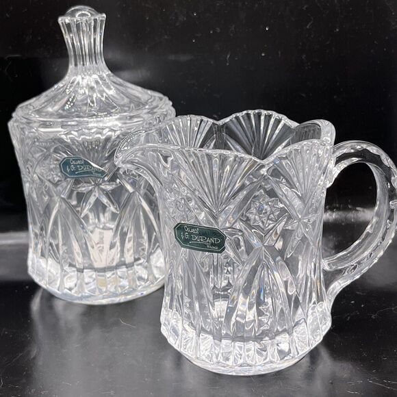 J G Durand Cristal France Crystal Covered Sugar and Creamer Set of 2 - Picture 1 of 8